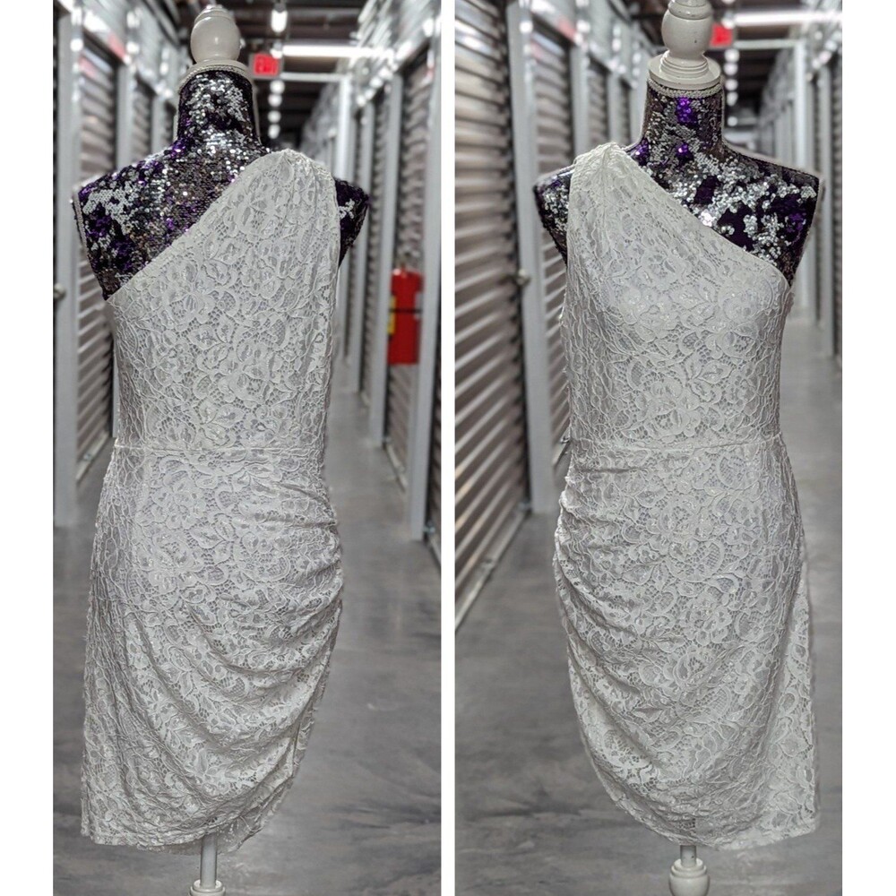 Sam Edelman Size 10 White One Shoulder Lace Asymmetrical Dress